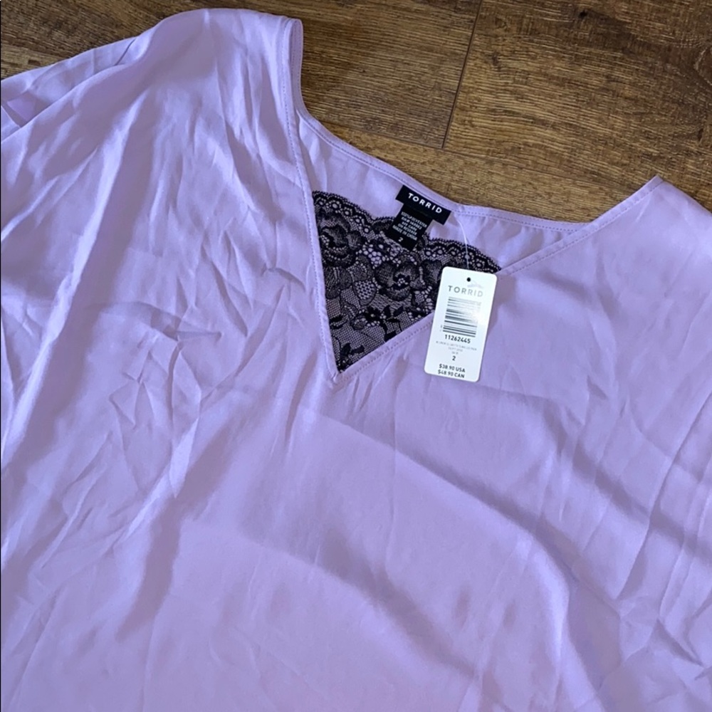 Torrid Lavender Blouse with Black Lace Detail 2X